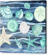 Sea Stars And Shells On Blue Waves Watercolor Beach Art Collection Acrylic Print