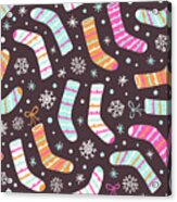 Seamless Illustration Pattern With Christmas Socks And Snowflakes. Acrylic Print