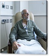 Senior Adult Man Cancer Outpatient During Chemotherapy Iv Infusion Acrylic Print