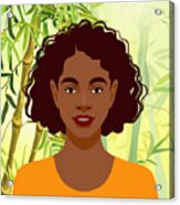 Set Of Young Attractive African American Women, Landscape Of Bamboo Stems And Leaves Background. 2/3 Acrylic Print
