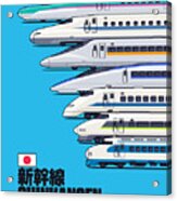 Shinkansen Bullet Train Evolution - Cyan Acrylic Print