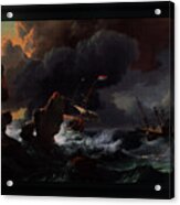 Ships In Distress Off A Rocky Coast By Ludolf Bakhuizen Classical Art Reproduction Acrylic Print
