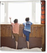 Siblings Looking Out Of Bedroom Window Acrylic Print