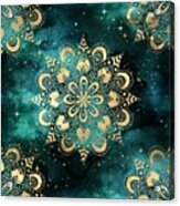 Sirana - Teal Gold Watercolor Mandala Galaxy Dharma Pattern Acrylic Print