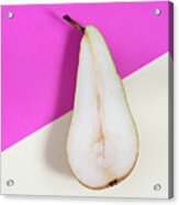Slice Of Healthy Pear Fruit On A Colourful Background. Acrylic Print