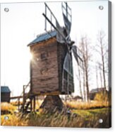 Small Wooden Mill With Beautiful Sun Star Acrylic Print