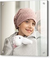 Smiling Girl With Cancer Looks Out Window Acrylic Print