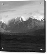 Snow Capped Mountains In Denali National Park In Black And White Acrylic Print