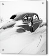 Snow Cruiser - 1947 Chevy Coup In A Nd Snow Scene - Black And White Conversion Acrylic Print