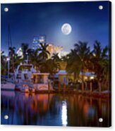 Snow Moon Over Fort Lauderdale Acrylic Print