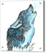 Howling Wolf In Snow With Watercolor Acrylic Print