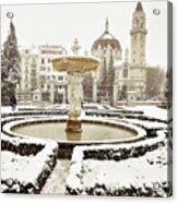 Snowing At Retiro Park. Madrid. Spain Acrylic Print