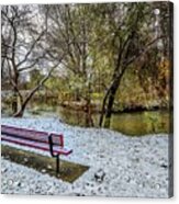 Snowy Bench On The Clinton River Dsc_0835 Acrylic Print