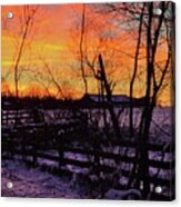 Snowy Farm Sunset Acrylic Print