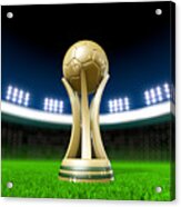 Soccer Trophy On Stadium Lawn With Copy Space Acrylic Print