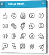 Social Media Line Icons. Editable Stroke. Pixel Perfect. For Mobile And Web. Contains Such Icons As Like Button, Thumb Up, Selfie, Photography, Speaker, Advertising, Online Messaging, Hashtag, User. Acrylic Print
