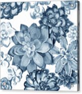 Soft Indigo Blue Succulent Plants Garden Watercolor Interior Art Ix Acrylic Print