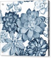 Soft Indigo Blue Succulent Plants Garden Watercolor Interior Art X Acrylic Print