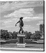 Sower Statue On The Campus Of The University Of Oklahoma In Panoramic Black And White Acrylic Print
