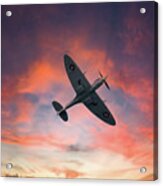 Spitfire Flying At Sunset Acrylic Print