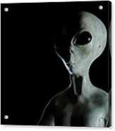 Spooky Alien Illuminated By Light On Black Background. 3d Rendered Illustration. Acrylic Print