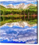 Spring Morning Scenic View Of Sprague Lake Against Cloudy Sky Acrylic Print