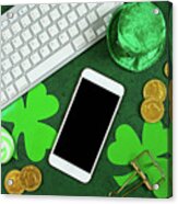 St Patrick's Day Desktop Blog Hero Header Flat Lay. Acrylic Print