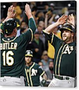 Stephen Vogt And Billy Butler Acrylic Print