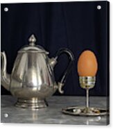 Sterling Silver Eggcup And Teapot Black Background Still Life Acrylic Print