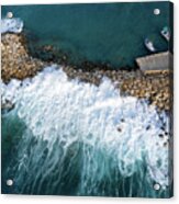 Stormy Windy Waves On The Shore. Drone Photography. Acrylic Print
