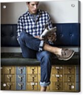 Stylish Man Reading A Newspaper. Acrylic Print