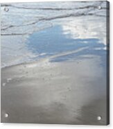 Subtle Waves And Reflection In The Wet Sand Acrylic Print