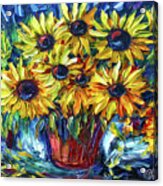 Sunflowers In A Vase Palette Knife Painting Acrylic Print