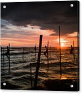 Sunset And Stilt Fishermen Acrylic Print