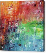 Sunset By The Pond Abstract In Primary Colors Red Blue Green Orange Yellow Acrylic Print
