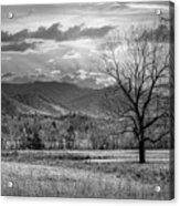 Sunset Clouds In Cades Cove Black And White Acrylic Print