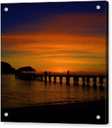 Sunset Over Hanalei Pier Acrylic Print