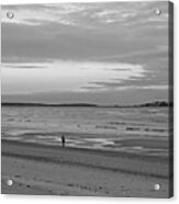 Sunset Over Nahant From Revere Beach Revere Ma Black And White Acrylic Print