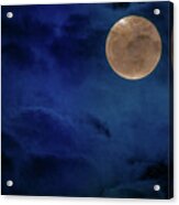 Super Moon In A Moody Blue Sky Acrylic Print