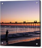 Surf Fisherman And Bogue Inlet Pier At Sunset Acrylic Print