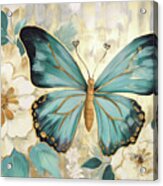 Teal Botanical Butterfly Acrylic Print