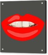 Teeth Smile Red Lips Grey Bg Novelty Face Mask Acrylic Print