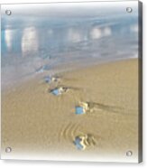 Tenderness - At Sea Shore,blue Footprints On Sand Acrylic Print