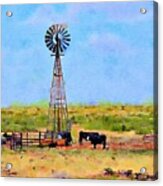 Texas Landscape Windmill And Cattle Acrylic Print