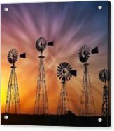 Texas Windmills At Sunset Acrylic Print