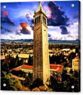 The Sather Tower And A A View To Berkeley Campus, Downtown Berkeley And San Francisco Bay At Sunrise Acrylic Print