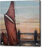 Thmes Sailing Barge Dannebrog Heading Towards Tower Bridge London Acrylic Print