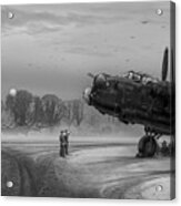Time To Go - Lancasters On Dispersal Bw Version Acrylic Print