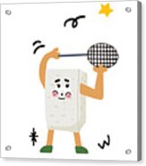 Tofu Loves Playing Badminton Acrylic Print