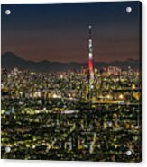 Tokyo Skyline At Night Panorama W Acrylic Print